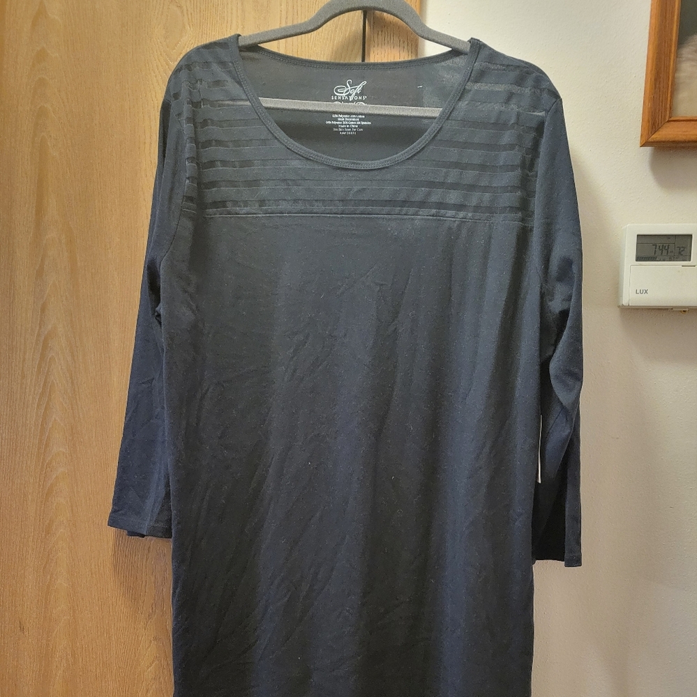 SOFT SENSATIONS Long Sleeved Lightweight Black Shift Dress (22/24)